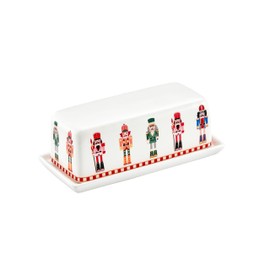 Bico Christmas Soldier Ceramic Butter Dish with Lid, Butter Keeper for Counter, Kitchen, Dishwasher Safe