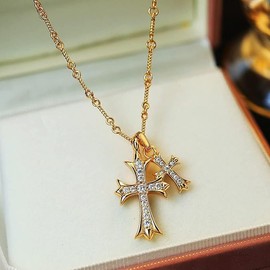 ElegGlo Cross Necklace 14k Gold Plated/Sterling Silver Double Cross Pendant CZ,Cubic Zirconia Cross Necklaces for Women Men Boy Jewelry Birthday Gifts