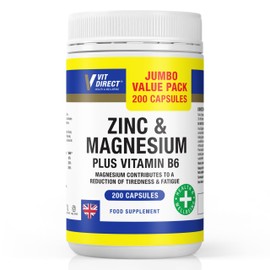 Vit Direct - Zinc and Magnesium Supplements with Vitamin B6 - Jumbo Pack - 200 Capsules - Supports Energy, Reduces Tiredness & Fatigue - Promotes Healthy Hair, Nails, Skin & Bones