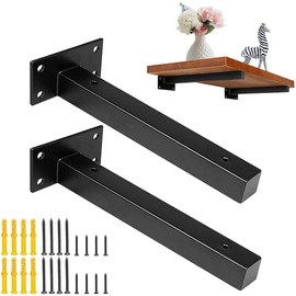 DOMI PRO 8inch/20cm Industrial Black Thicken Floating Shelf Brackets Retro Wall Mounted for DIY or Custom Wall Shelving Shelf Supports Includes Screws & Wall Anchors