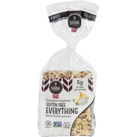 Sigdal Bakeri Gluten Free Everything Norwegian Crispbread | Baked with Garlic & Onion | Non GMO, Vegan, Sugar Free, High Fiber, Low Carbs, High Protein | 8.29 oz (235g) (Pack of 4)
