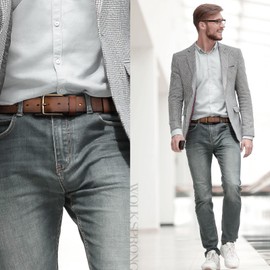 Wolksprong Cinturón de piel grueso de grano completo para hombre, cinturón de trabajo resistente, hebilla de alta dureza, empaquetado en caja de regalo, Marrón, 44(Fit Pants Size 42)