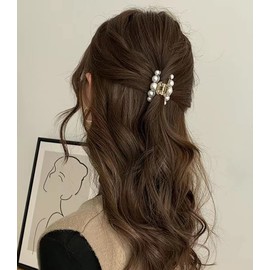 Pearl Hair Claw Hair Clip, Large Pearl Barrette, Hair Ornament, Hair Accessory, Hairpin, Small, Mini, Hair Arrangement, Accent, Ladies, Adult, Cute, Korean, Orchan, Hairpin, Hair Claw, Midome Clip, Hair (A)