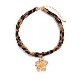 BYETOCE Flower Pendant Necklace Leopard Print Wide Choker Gold Plated Chunky Charm Chain Punk Double-Layer Adjustable Collar for Women Vintage Outfits Accessory Summer Beach Jewelry