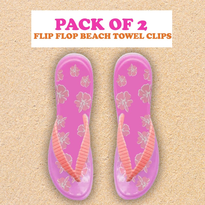 PERFORMORE Flip Flop Beach Towel Clips (Pink), 2-Pack, Portable Towel