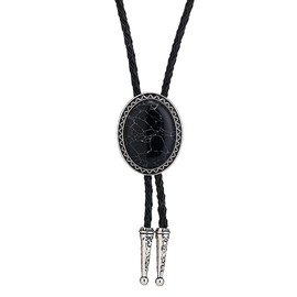 Himongoo Black Granite Bola Bolo Tie for Men Women Leather Wedding Necklace Western Cowboy Necktie