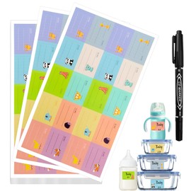 400-Pack Baby Bottle Labels for Kids Stuff Daycare, Cute Animal School Labels for Kids Waterproof, Self-Laminating Write-on Daycare Bottle Label - Adhesion Name Tag Label for Bottles & Containers