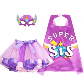 D.Q.Z Superhero-Cape Costume with Tutu Dress, Big Sisters Gifts for Girls Princess Role Play Birthday Christmas Party (Purple)