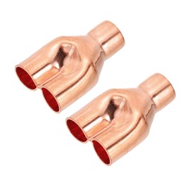 PATIKIL 1/2" x 1/2" x 1/2" ID Tee Tee Y Type Copper Fitting, 2 Pcs Welding Joint Split Union Intersection for HVAC, Air Conditioning Refrigeration System
