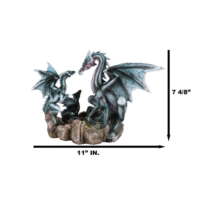 Family Set of Midnight Storm Dragon Statue 8" Height Fantasy