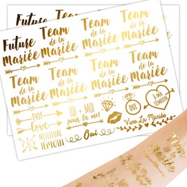 BOOMTOP 16pcs Französisch Temporäre Tattoos Future mariée JGA Accessoires Tattoos Gold Team de la mariée Klebetattoos