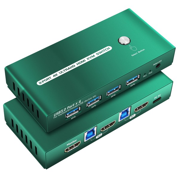 USB3.0 KVM Switch 2 Port HDMI 1 Monitors 2 Computers
