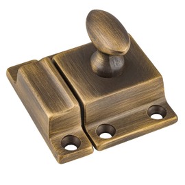 Small Heavy Duty Antique Brass Cabinet Door Latch - 1-3/4" × 1-3/4" - Spring Loaded Cupboard Door Latch with Oval Turn - Vintage Cabinet Hardware | UA-101-LAB