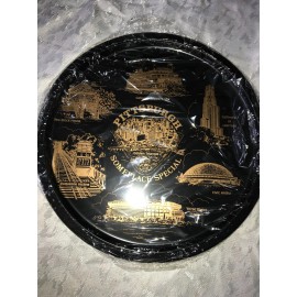 NOREX NOS Vintage SOMEPLACE SPECIAL Black/Gold PITTSBURGH Metal LANDMARK PLATTER 11¼"