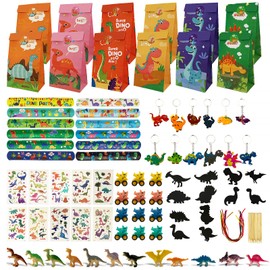 FINEASY Dinosaur Party Bag Children's Birthday Party Favours Snap Bracelet Sticker Key Ring Tattoo Dinosaur Toy Dinosaur Birthday Decoration for Children