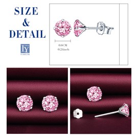 Yumilok 7 Pairs Women's Stud Earrings 925 Sterling Silver Zirconia White Multicoloured, 6 mm Stud Earrings, Earrings for Girls, Silver, pink