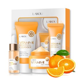 Vitamin C Travel Skincare Set Teenage Girls and Women, Anti-Ageing Skin Care Set, 4-Piece Travel Size Gift Sets, Face Care Routine Set with Cleanser, Serum, Face Cream, Eye Cream