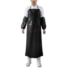 Surblue Waterproof Rubber Vinyl Apron, Anti-Corrosion Rubber 47" Plus Aprons, Project Industrial Chemical Resistant Work Safe Clothes, Butcher, Dishwashing, Lab Work, Dog Grooming, Cleaning Fish,Black