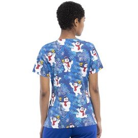 Tooniforms Scrubs for Women V-Neck Printed Scrub Top with 3 Pockets and Side Vents - TF614, XS, Snowflake Frosty