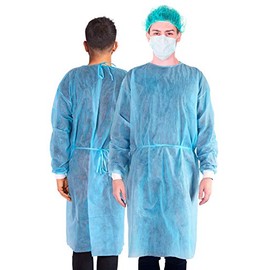 Disposable Isolation Gowns with Long Sleeve, Knit Elastic Cuffs, Fully Closed Double Tie Back – Lightweight Breathable, Fluid Resistant, Unisex