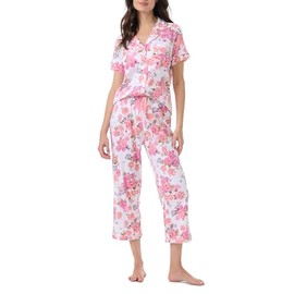 Karen Neuburger Women's Plus Size 2PC Capri GF PJ Set, White Floral Bouquets