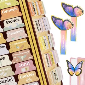 Bible Tabs with Butterfly Bookmark, Laminated Bible Tabs for Women Men, Christian Gifts, Large Print Bible Tabs for Easy Navigation, Bible Book Index Tabs Labels, Bible Study Supplies, BO
