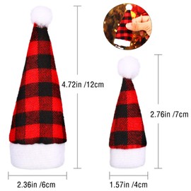 Skylety 50 Pieces Mini Christmas Hat, 2 Sizes Mini Buffalo Plaid Santa Hats, Mini Christmas Doll Crafts Hat for Christmas Tree Ornaments Cup Bottles Cover DIY Craft Art Decoration