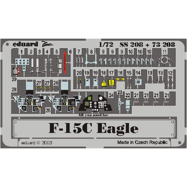 Eduard EDUSS208 1/72 Zoom Etched Parts Set F-15C for Hasegawa Plastic Model Parts
