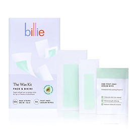 Kit de Cera Billie - Rostro y Bikini - 32 tiras de cera - 6 toallitas de suero post-cera