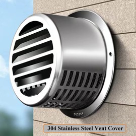 304 Stainless Steel Vent Cover 4in Metal Air Vent Cover Outside Air Vent Hood Wall Duct Cap Exterior Louvered Soffit Vent Outdoor HVAC Exhaust Extractor Fan With Screen for Ventilation