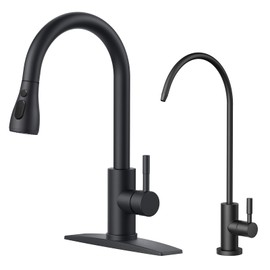 FORIOUS Kitchen Faucet and Water Filter Faucet Combo, Black Stainless Steel Bar Faucet Pull Down Sprayer and Drinking Purifier Faucet for Kitchen Sink RV Farmhouse Camper