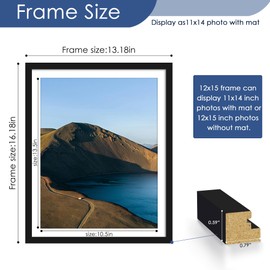 PEALSN 12x15 Picture Frames Set of 6, Display Pictures 11x14 with Mat or 12x15 Without Mat for Wall Mounting, Photo Frames Collage for Wall Decor, Black.