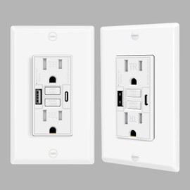 15A GFCI Outlet with Dual USB Ports (Type A+C), Self-Test GFI Electrical Outlet with Tamper-Resistant,Ground Fault Circuit Interrupter Outlet with 2 USB Charging Ports,ETL Listed, White,2 Pack