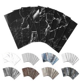 URCOLOR 32-Piece Peel and Stick Backsplash Wall Tile, 4"x 8" PVC Glossy Black Marble Stick on Subway Tiles for Kitchen, Bathroom, Laundry Room, Camper, Fireplace