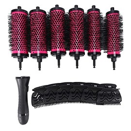 6pcs/set 3 Sizes Detachable Handle Hair Roller Brush with Positioning Clips Aluminum Ceramic Barrel Curler Comb Hairdresser
