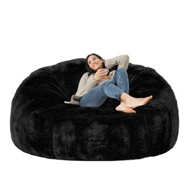 (No Filler) 6FT Giant Bean Bag Chair Cover Soft Faux RH Fur Sofa Bed Washable Bean Bag Couch Cover for Adult and Kids with Liner