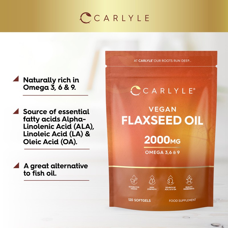 Flaxseed Oil Capsules 2000mg | 120 Vegan Softgels | High