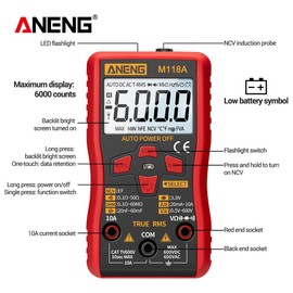 M118A Auto Ranging Digital Multimeter High-Accuracy TRMS 6000 Counts Voltage t Ohm Capacitance Diode Multi Tester