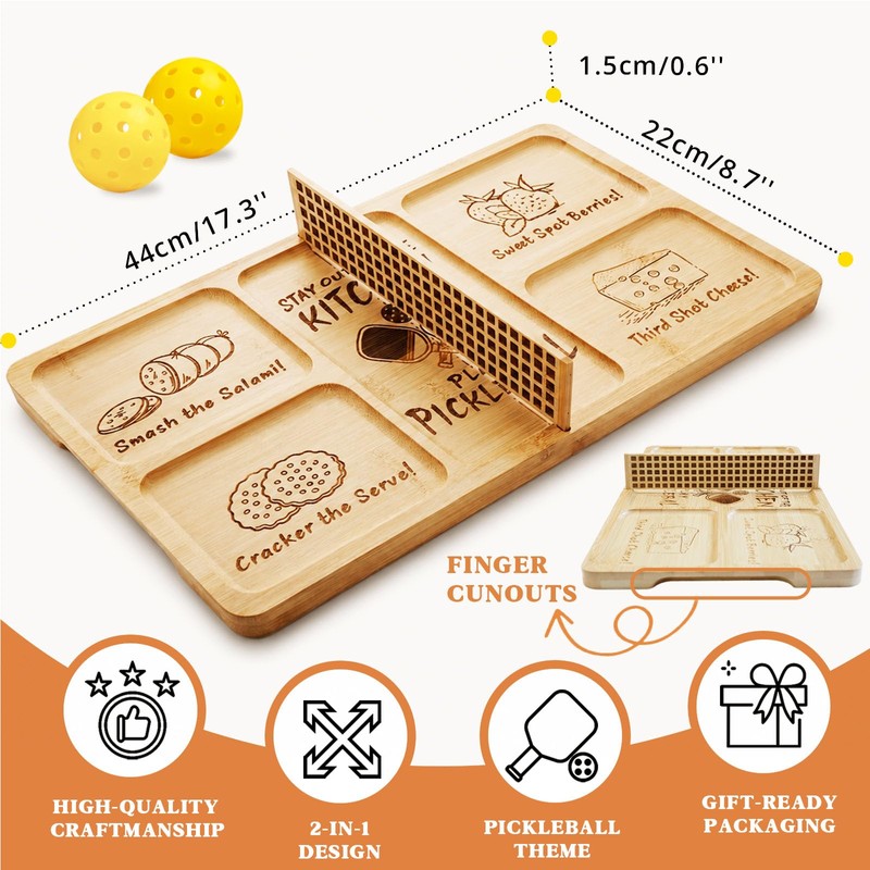 DWATAN Pickleball Court Charcuterie Board with Net, Bamboo Serving Tray