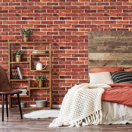 Brick Wallpaper Peel and Stick Red Brick Wallpaper for Bedroom 17.7" x 236" Vintage Faux Brick Wallpaper for Fireplace Kitchen Backsplash Accent Wall Home Decoration Brick Wall Backdrop