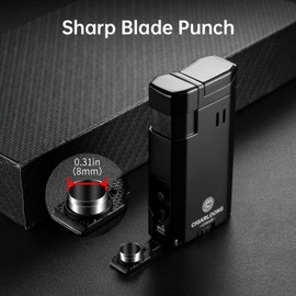CIGARLOONG Cigar Torch Lighter,All in One Cigar Lighter Built-in Cigar Punch(8mm) and Cigar Holder Windproof Lighter,Silver