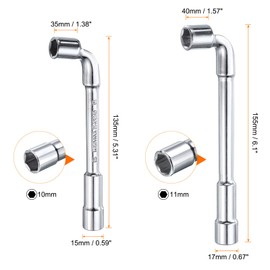 HARFINGTON 2pcs L Shaped Angled Hex Socket Wrench 10mm 11mm High Carbon Steel Double Ended Metric 6 Point Tubular Socket Spanner for General Repairing, Pipeline, Bicycle Car Maintenance