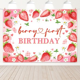 Avezano 7x5ft Berry First Birthday Backdrop Strawberry 1st Birthday Decorations Strawberry Shortcake Backdrop for Girls