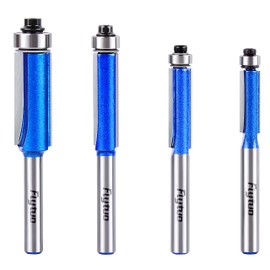 Flytuo 4PCS Flush Trim Router Bits 1/4 Shank, Professional Carbide Top Bearing Flush Trim Bit Kit, Template Guide Woodworking Milling Cutter Tool(Cutting Dia: 1/4" 5/16" 3/8" 1/2")