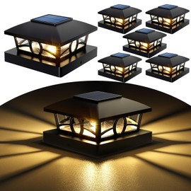 NIORSUN Solar Post Lights Outdoor, Fence Post Solar Lights Warm White Outdoor Waterproof Edison LED Bulbs Garden Patio Fence Deck Decor, 4x4 Wood Vinyl Post Cap Lights, Black 6 Pack