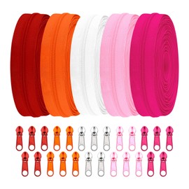 Sawoake 15 Yards Bulk Zipper, (#3) Zippers for Sewing, 5 Kinds Of Colors,The Most Of Red,Zipper by The Yards, Sewing Zipper with 25PCS Zipper Sliders for DIY Sewing Craft Bags