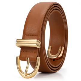 JASGOOD Women Leather Belt for Jeans Pants Fashion Gold Buckle Ladies Waist Belt