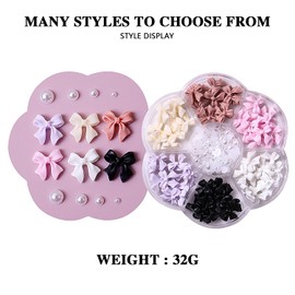 SILPECWEE 1 Box Bow Nail Charm 3D Bows Nail Charm Colorful Bowknot Nail Charm for Acrylic Nails Cute Butterfly Nail Pearl Resin Nail Rhinestone Glitter Manicure Accessories for Nail Art Crafts