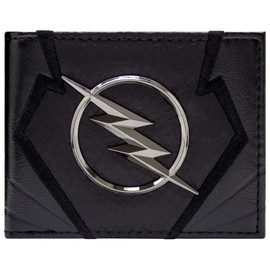 The Flash Zoom Emblem Jay Garrick Metal Bolt Emblem Wallet Bi-Fold ID & Card Holder, Black