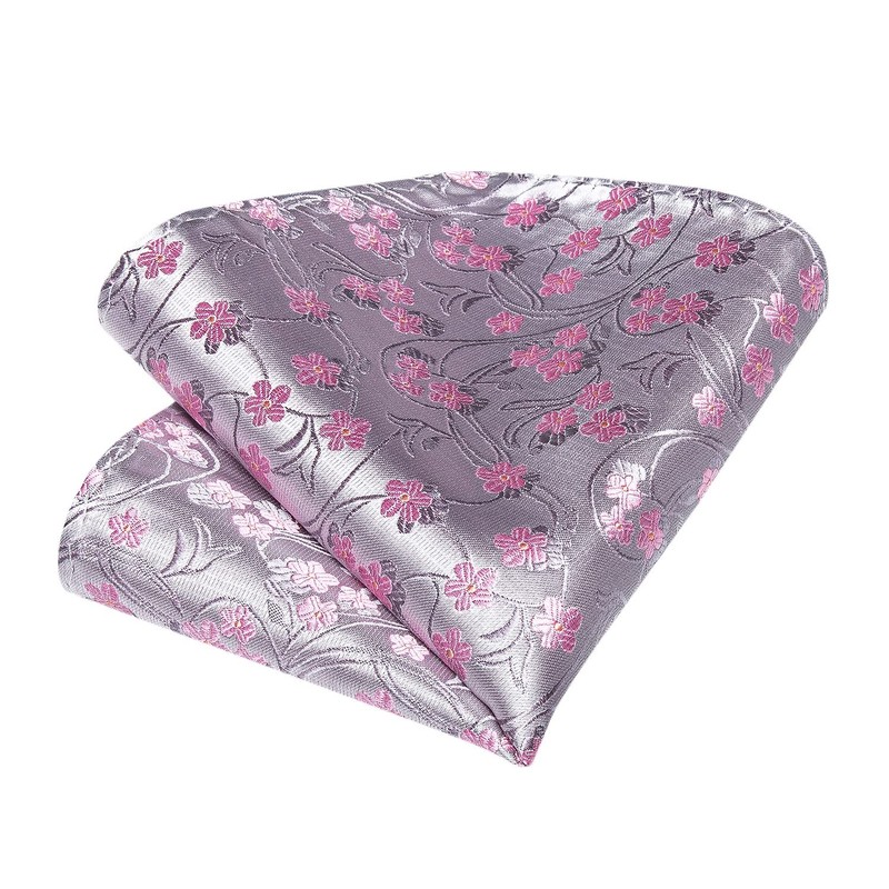 DiBanGu Mens Silk Tie Handkerchief Pink Floral Necktie and Pocket